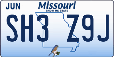 MO license plate SH3Z9J