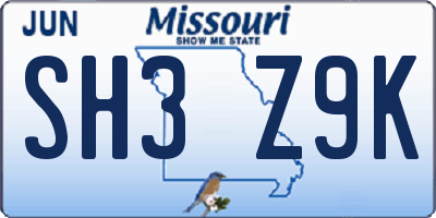 MO license plate SH3Z9K