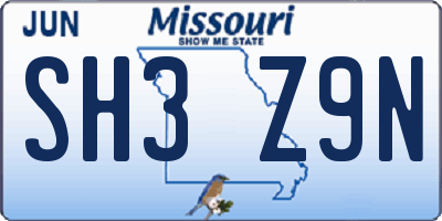 MO license plate SH3Z9N