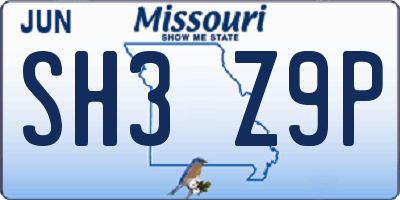 MO license plate SH3Z9P