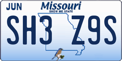 MO license plate SH3Z9S