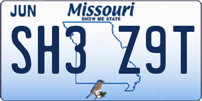 MO license plate SH3Z9T