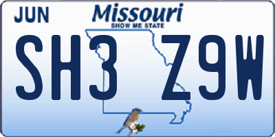 MO license plate SH3Z9W