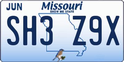 MO license plate SH3Z9X