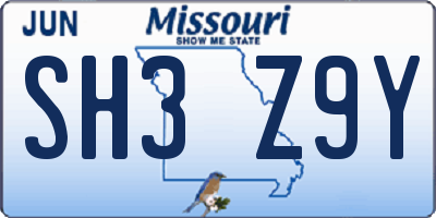 MO license plate SH3Z9Y