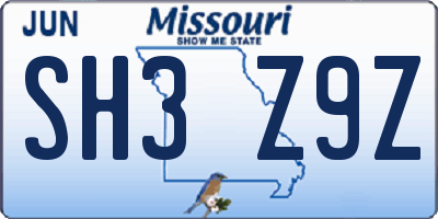 MO license plate SH3Z9Z