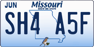 MO license plate SH4A5F
