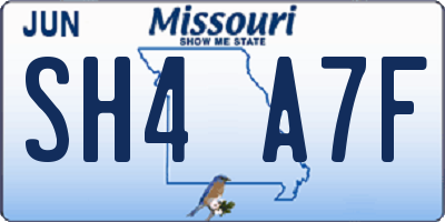 MO license plate SH4A7F