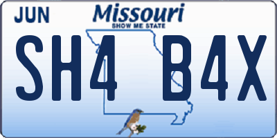 MO license plate SH4B4X