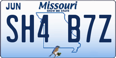 MO license plate SH4B7Z