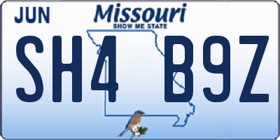 MO license plate SH4B9Z