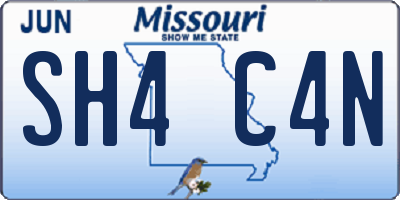MO license plate SH4C4N