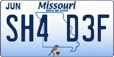 MO license plate SH4D3F
