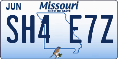 MO license plate SH4E7Z