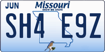 MO license plate SH4E9Z