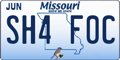 MO license plate SH4F0C
