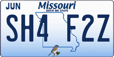 MO license plate SH4F2Z