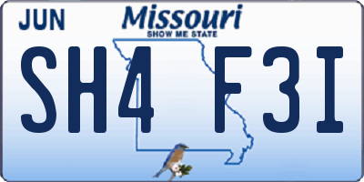 MO license plate SH4F3I