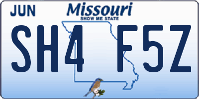 MO license plate SH4F5Z