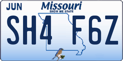 MO license plate SH4F6Z