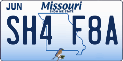 MO license plate SH4F8A