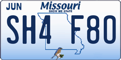 MO license plate SH4F8O