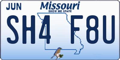 MO license plate SH4F8U