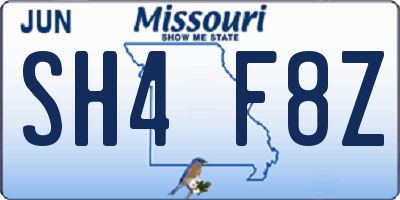 MO license plate SH4F8Z