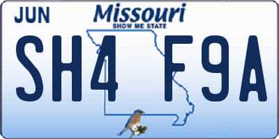 MO license plate SH4F9A