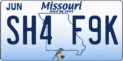 MO license plate SH4F9K