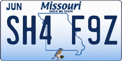 MO license plate SH4F9Z