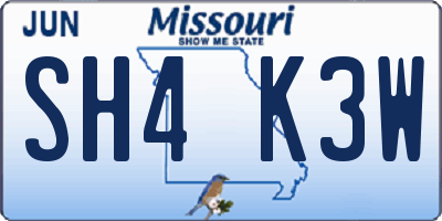MO license plate SH4K3W