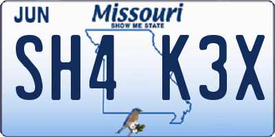 MO license plate SH4K3X