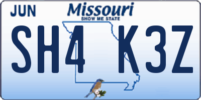 MO license plate SH4K3Z