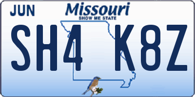MO license plate SH4K8Z