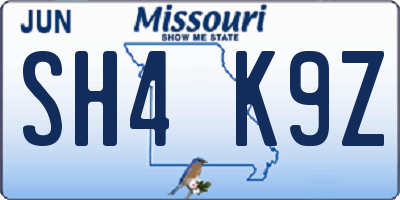 MO license plate SH4K9Z