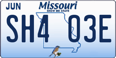 MO license plate SH4O3E