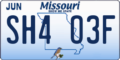 MO license plate SH4O3F