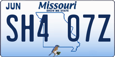 MO license plate SH4O7Z