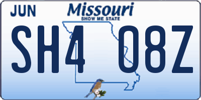 MO license plate SH4O8Z