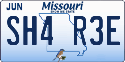 MO license plate SH4R3E