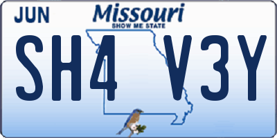 MO license plate SH4V3Y