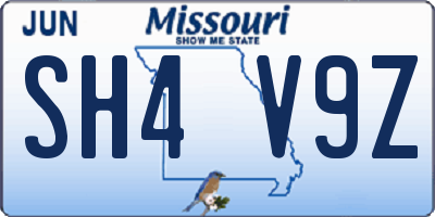 MO license plate SH4V9Z
