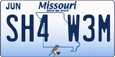 MO license plate SH4W3M
