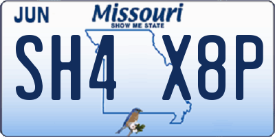 MO license plate SH4X8P