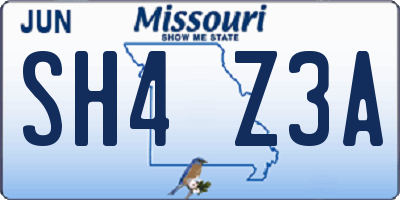 MO license plate SH4Z3A