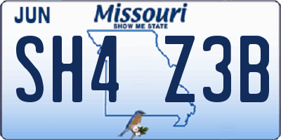 MO license plate SH4Z3B