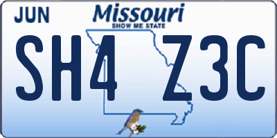 MO license plate SH4Z3C