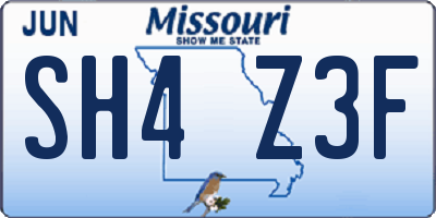 MO license plate SH4Z3F