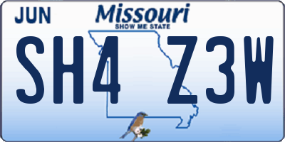 MO license plate SH4Z3W
